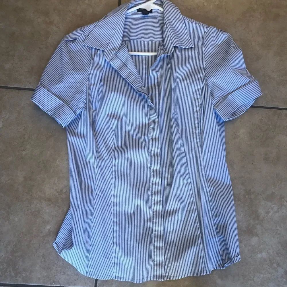 Ann Taylor blue striped button down shirt
